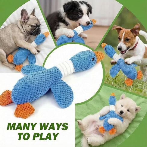 Paw-FECT Piece Goose Squeaky Dog Toy, Plush Chew Toy, Crinkle Wings, Great for All Dog Sizes and Breeds, Interactive and Good for Teething, Blue Dog Duck Toy in Kuwait