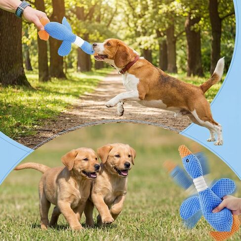 Paw-FECT Piece Goose Squeaky Dog Toy, Plush Chew Toy, Crinkle Wings, Great for All Dog Sizes and Breeds, Interactive and Good for Teething, Blue Dog Duck Toy in Kuwait