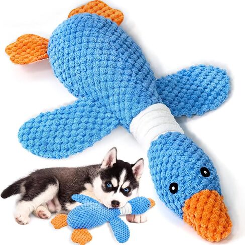 Squeaky Duck Dog Toy with Crinkle Wings, Durable Plush Chew Toy for Aggressive Chewers, Super Fun Pet Toy for Large and Small Dogs, Keeps Them Busy, Blue in Kuwait