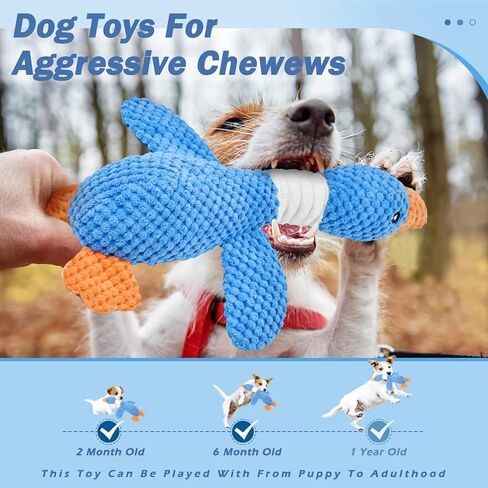 Squeaky Duck Dog Toy with Crinkle Wings, Durable Plush Chew Toy for Aggressive Chewers, Super Fun Pet Toy for Large and Small Dogs, Keeps Them Busy, Blue in Kuwait