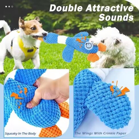 Squeaky Duck Dog Toy with Crinkle Wings, Durable Plush Chew Toy for Aggressive Chewers, Super Fun Pet Toy for Large and Small Dogs, Keeps Them Busy, Blue in Kuwait