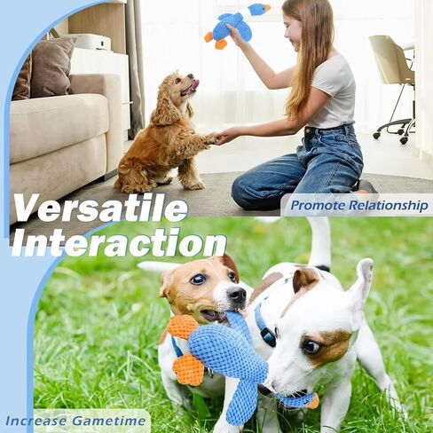 Squeaky Duck Dog Toy with Crinkle Wings, Durable Plush Chew Toy for Aggressive Chewers, Super Fun Pet Toy for Large and Small Dogs, Keeps Them Busy, Blue in Kuwait