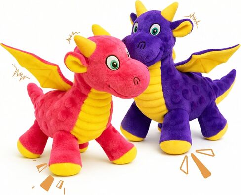 Squeaky Dog Toys - 2 Pack Soft Plush Dragon Dog Toys with 5 Squeakers in Head & Feet, Crinkle Wings, Cute Dog Toys for Small Medium and Gentle Large Dogs (Green & Blue,10") in Kuwait