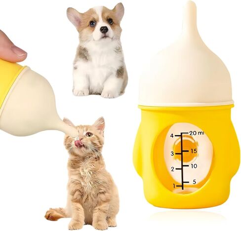 Pet Nursing Bottle, Yellow Animal Feeding Bottles with Soft Silicone Nipple, Anti-Choking Design, Slow Flow Kitten Bottle Feeding kit for Puppies, Kittens and Small Animals (20 ml) in Kuwait