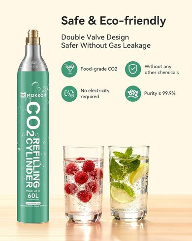 MOKKOM CO2 Cylinder for Soda Maker, CO2 Exchange Canister, Threaded Style, Compatible with All 'Screw-In' Sparkling Water Makers, Carbonates Any Drink with CO2 Tanks Gas Refill Cylinder (1PCS) in Kuwait