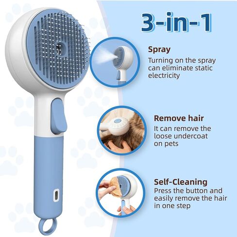 DebutPet Cat Steam Brush for Shedding - 3 in 1 Steamy Cat Brush with Water Spray, Self Cleaning Dog Grooming Comb for Tangled & Loose Hair, Massage Pet Hair Removal Tool (USB Rechargeable) in Kuwait