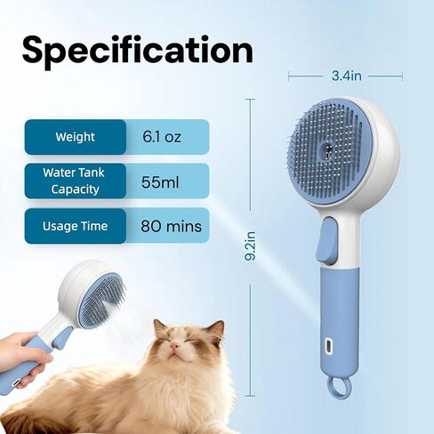 DebutPet Cat Steam Brush for Shedding - 3 in 1 Steamy Cat Brush with Water Spray, Self Cleaning Dog Grooming Comb for Tangled & Loose Hair, Massage Pet Hair Removal Tool (USB Rechargeable) in Kuwait