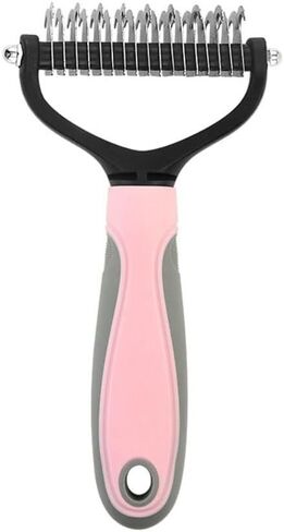 Pet Grooming Brush Double Sided Deshedding Tool for Dogs and Cats, Blue Stainless Steel Remover and Knot Cutter(M,Pink) in Kuwait