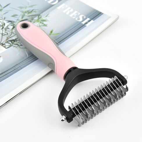 Pet Grooming Brush Double Sided Deshedding Tool for Dogs and Cats, Blue Stainless Steel Remover and Knot Cutter(M,Pink) in Kuwait