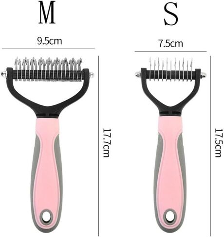 Pet Grooming Brush Double Sided Deshedding Tool for Dogs and Cats, Blue Stainless Steel Remover and Knot Cutter(M,Pink) in Kuwait