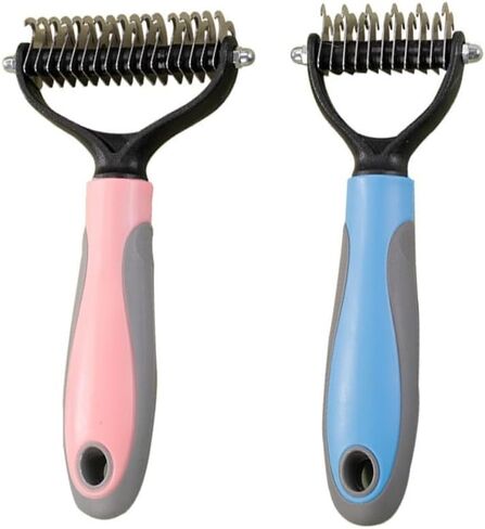 Pet Grooming Brush Double Sided Deshedding Tool for Dogs and Cats, Blue Stainless Steel Remover and Knot Cutter(M,Pink) in Kuwait