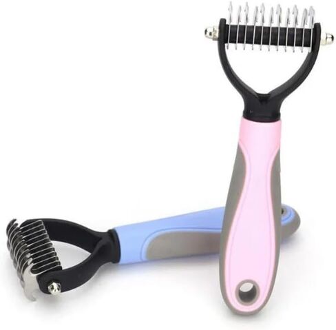 Pet Grooming Brush Double Sided Deshedding Tool for Dogs and Cats, Blue Stainless Steel Remover and Knot Cutter(M,Pink) in Kuwait
