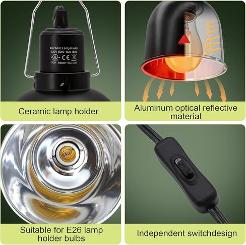 2-Pack Reptile Light Fixture 5.5in Deep Dome Reptile Lamp Fixture Heat Lamp Fixture for Heat/UVA/UVB Bulb Basking Lamp Max 100W for Reptile Habitat in Kuwait