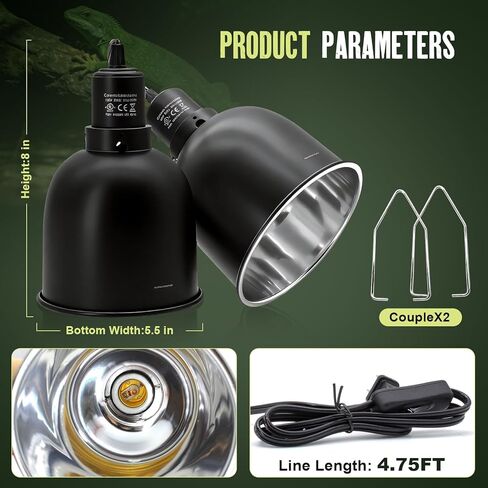 2-Pack Reptile Light Fixture 5.5in Deep Dome Reptile Lamp Fixture Heat Lamp Fixture for Heat/UVA/UVB Bulb Basking Lamp Max 100W for Reptile Habitat in Kuwait