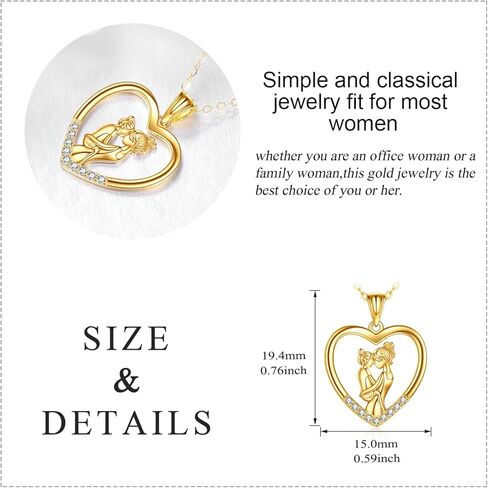 قلادة الأم 14 قيراط من الذهب الأصفر الأم عقد ابنة الحب القلب قلادة قلادة مجوهرات عيد الأم عيد الميلاد هدايا عيد الميلاد للأم من ابنة in Saudi Arabia