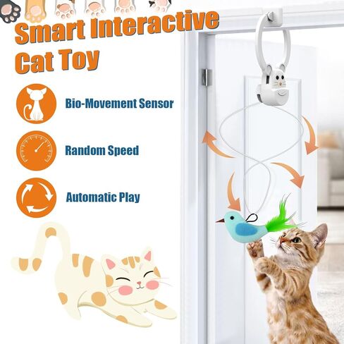 Interactive Cat Toys for Indoor Cats, Automatic Flying Bird Feather Wand Toy for Chase Exercise Enrichment, Rechargeable Durable Safe Hanging Cat Toy for Bored Kittens & Adult Cats in Kuwait