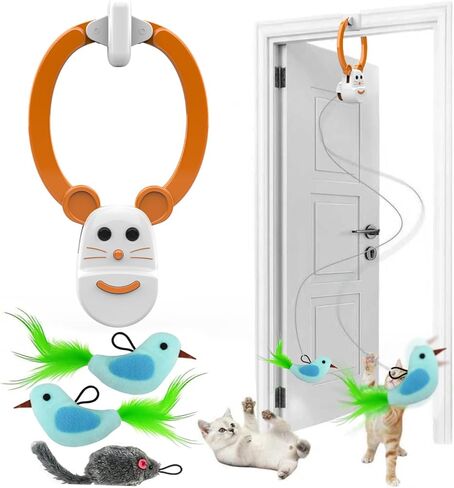 Interactive Cat Toys for Indoor Cats, Automatic Flying Bird Feather Wand Toy for Chase Exercise Enrichment, Rechargeable Durable Safe Hanging Cat Toy for Bored Kittens & Adult Cats in Kuwait
