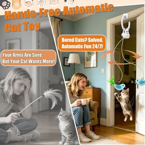 Interactive Cat Toys for Indoor Cats, Automatic Flying Bird Feather Wand Toy for Chase Exercise Enrichment, Rechargeable Durable Safe Hanging Cat Toy for Bored Kittens & Adult Cats in Kuwait