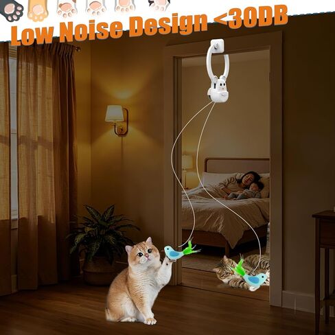 Interactive Cat Toys for Indoor Cats, Automatic Flying Bird Feather Wand Toy for Chase Exercise Enrichment, Rechargeable Durable Safe Hanging Cat Toy for Bored Kittens & Adult Cats in Kuwait