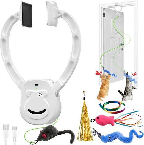 Automatic Interactive Cat Toy Rechargeable, Hanging Cat Toy, Cat Door Toy, Cat Enrichment Toys for Indoor Cats & Kitten, Doorway Electric Cat Teaser for Exercise, Boredom Relief & Fun Games in Kuwait