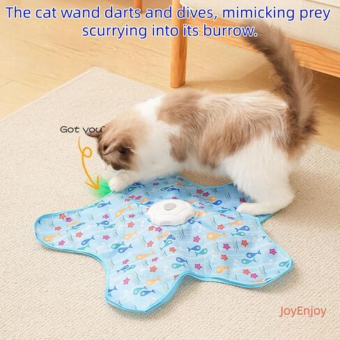Hide and Seek Interactive Cat Toy, 5-Hole Motion Activated Bird Sound USB Rechargeable Puzzle Toy, Automatic Mental Stimulation for Indoor Cats & Multi-Cat Play (Fish Style) in Kuwait