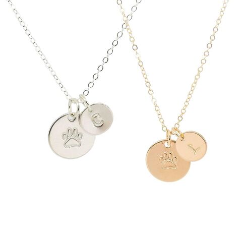 Personalized Paw Print Necklace for Women, Dog Mom Necklace, Pet Memorial Necklace, Available in Gold-Filled Sterling Silver or Rose-Gold-Filled in Kuwait
