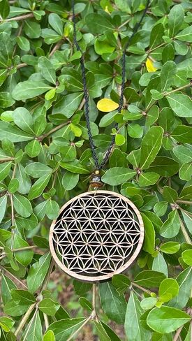 Flower of Life Abundance Pendant Necklace, Wooden Sacred Geometry pendant with Tiger Eye Natural Stone Bead by Goa Laser Factory in Kuwait