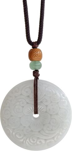 Handmade Light Green Natural Jadeite Carved Jade PingAn Buckle Pendant Necklace Jewelry Gift with Certification in Kuwait