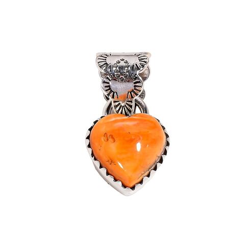 Natural Orange Spiny Oyster Shell Heart Shape Pendant 925 Sterling Silver Pendant, Statement Pendant Necklace Orange Stone pendant Gift For her in Kuwait
