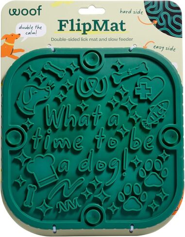 WOOF FlipMat بساط لعق سهل التنظيف للكلاب - بساط تغذية بطيء بتصميم مزدوج الجوانب غير قابل للانزلاق - سيليكون خالٍ من مادة BPA - بساط لعق - ألعاب تفاعلية للكلاب - أخضر in Kuwait