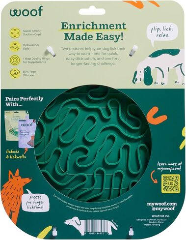 WOOF FlipMat بساط لعق سهل التنظيف للكلاب - بساط تغذية بطيء بتصميم مزدوج الجوانب غير قابل للانزلاق - سيليكون خالٍ من مادة BPA - بساط لعق - ألعاب تفاعلية للكلاب - أخضر in Kuwait