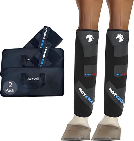 Twin Horse Leg Wraps, Hot & Cold Dual Use Graphene 40-Min Temperature Retention, Detachable Anti-Slip Boots for Hocks Knees Ankles with Storage Bag, Black HCHG01-twin in Kuwait