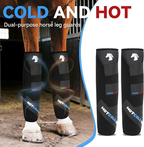 Twin Horse Leg Wraps, Hot & Cold Dual Use Graphene 40-Min Temperature Retention, Detachable Anti-Slip Boots for Hocks Knees Ankles with Storage Bag, Black HCHG01-twin in Kuwait