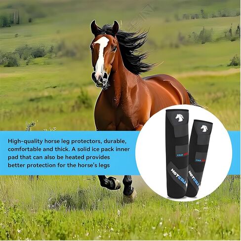 Twin Horse Leg Wraps, Hot & Cold Dual Use Graphene 40-Min Temperature Retention, Detachable Anti-Slip Boots for Hocks Knees Ankles with Storage Bag, Black HCHG01-twin in Kuwait