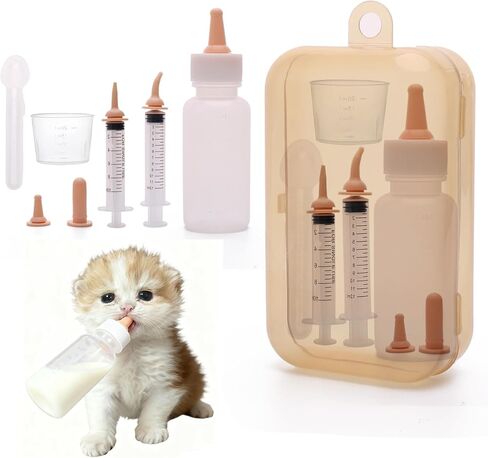 Newborn Pet Feeding Kit, Kitten Bottle Feeding Set with Nursing Nipples, Portable Storage, Emergency Ready, Replaceable Accessories for Kittens Puppies in Kuwait