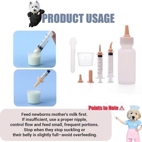 Newborn Pet Feeding Kit, Kitten Bottle Feeding Set with Nursing Nipples, Portable Storage, Emergency Ready, Replaceable Accessories for Kittens Puppies in Kuwait