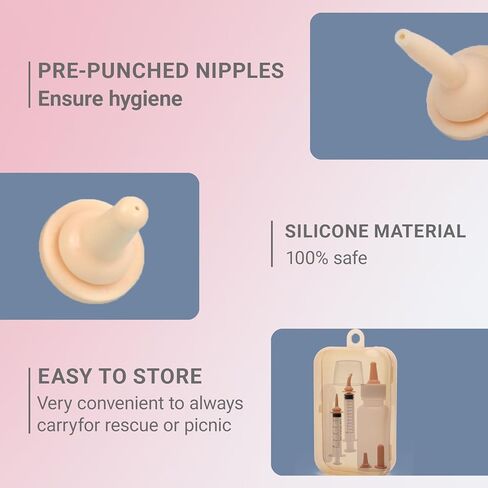 Newborn Pet Feeding Kit, Kitten Bottle Feeding Set with Nursing Nipples, Portable Storage, Emergency Ready, Replaceable Accessories for Kittens Puppies in Kuwait