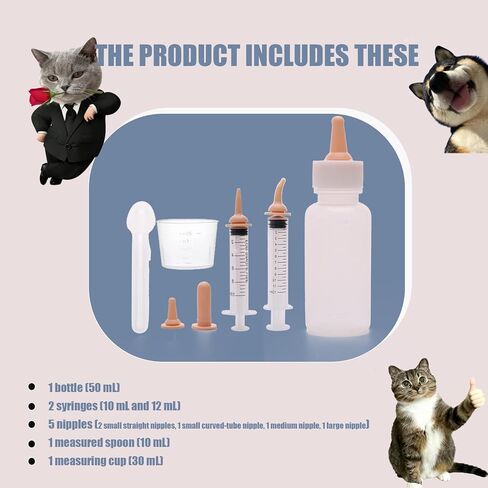 Newborn Pet Feeding Kit, Kitten Bottle Feeding Set with Nursing Nipples, Portable Storage, Emergency Ready, Replaceable Accessories for Kittens Puppies in Kuwait