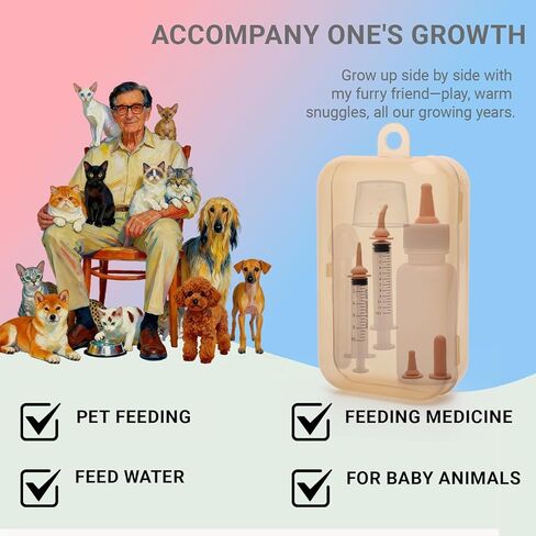 Newborn Pet Feeding Kit, Kitten Bottle Feeding Set with Nursing Nipples, Portable Storage, Emergency Ready, Replaceable Accessories for Kittens Puppies in Kuwait