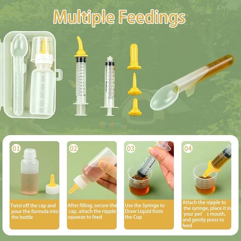 Pet Feeding Kit Kitten Bottle Feeding Set with Nursing Nipples, Portable Storage Case, Emergency Feeding Supplies, Replaceable Accessories for Newborn Kittens and Puppies,Rabbits in Kuwait