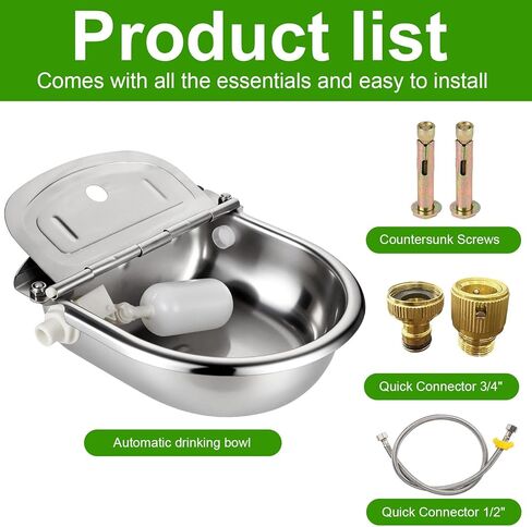 Automatic Drinking Water Bowl with Float Valve, 304 Stainless Steel self-Filling Waterer,for Farms and backyards, Poultry and Livestock. in Kuwait