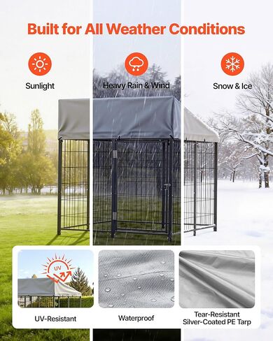 VEVOR Outdoor Dog Kennel, 3.67 x 3.78 x 4.1 ft Large Dog Kennel with Secure Lock, Outside Dogs Enclosures with UV-Resistant & Waterproof Roof Cover, Heavy Duty Pet Crate Cage Run for Large Dogs in Kuwait