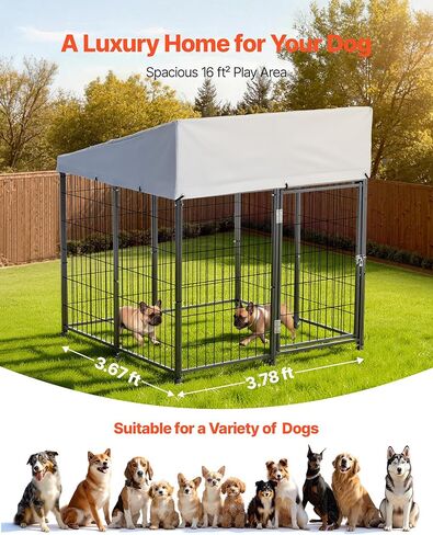 VEVOR Outdoor Dog Kennel, 3.67 x 3.78 x 4.1 ft Large Dog Kennel with Secure Lock, Outside Dogs Enclosures with UV-Resistant & Waterproof Roof Cover, Heavy Duty Pet Crate Cage Run for Large Dogs in Kuwait