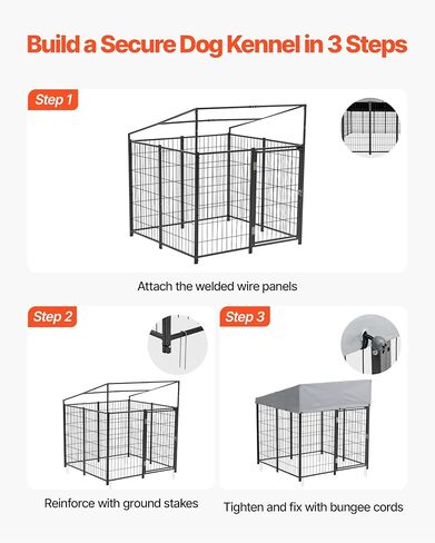 VEVOR Outdoor Dog Kennel, 3.67 x 3.78 x 4.1 ft Large Dog Kennel with Secure Lock, Outside Dogs Enclosures with UV-Resistant & Waterproof Roof Cover, Heavy Duty Pet Crate Cage Run for Large Dogs in Kuwait