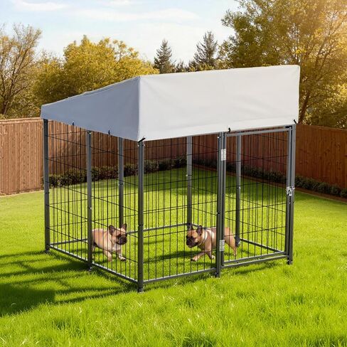 VEVOR Outdoor Dog Kennel, 3.67 x 3.78 x 4.1 ft Large Dog Kennel with Secure Lock, Outside Dogs Enclosures with UV-Resistant & Waterproof Roof Cover, Heavy Duty Pet Crate Cage Run for Large Dogs in Kuwait