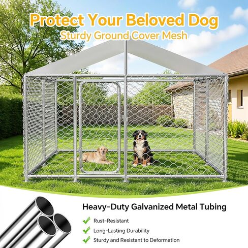 7.8x7.8 FT Heavy Duty Dog Kennel Outdoor with Lockable Door & Waterproof Cover - Galvanized Steel Enclosure for Large Dogs, Weatherproof Pet Playpen in Kuwait