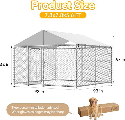 7.8x7.8 FT Heavy Duty Dog Kennel Outdoor with Lockable Door & Waterproof Cover - Galvanized Steel Enclosure for Large Dogs, Weatherproof Pet Playpen in Kuwait