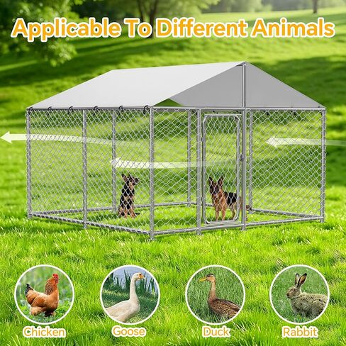 7.8x7.8 FT Heavy Duty Dog Kennel Outdoor with Lockable Door & Waterproof Cover - Galvanized Steel Enclosure for Large Dogs, Weatherproof Pet Playpen in Kuwait