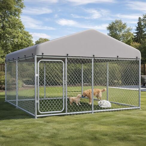 COMHOMA 10×10FT Outdoor Dog Kennel with Roof,Heavy Duty Metal Dog Enclosure with Weather-Resistant Cover & Secure Lock for Medium Large Dogs in Kuwait