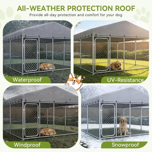 COMHOMA 10×10FT Outdoor Dog Kennel with Roof,Heavy Duty Metal Dog Enclosure with Weather-Resistant Cover & Secure Lock for Medium Large Dogs in Kuwait